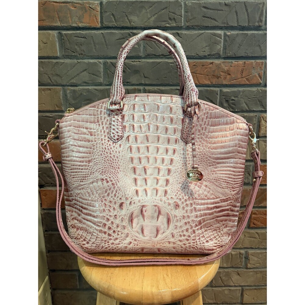 Brahmin Duxbury Purse Large Crocodile Embossed Leather Pink Satchel 15x12x5